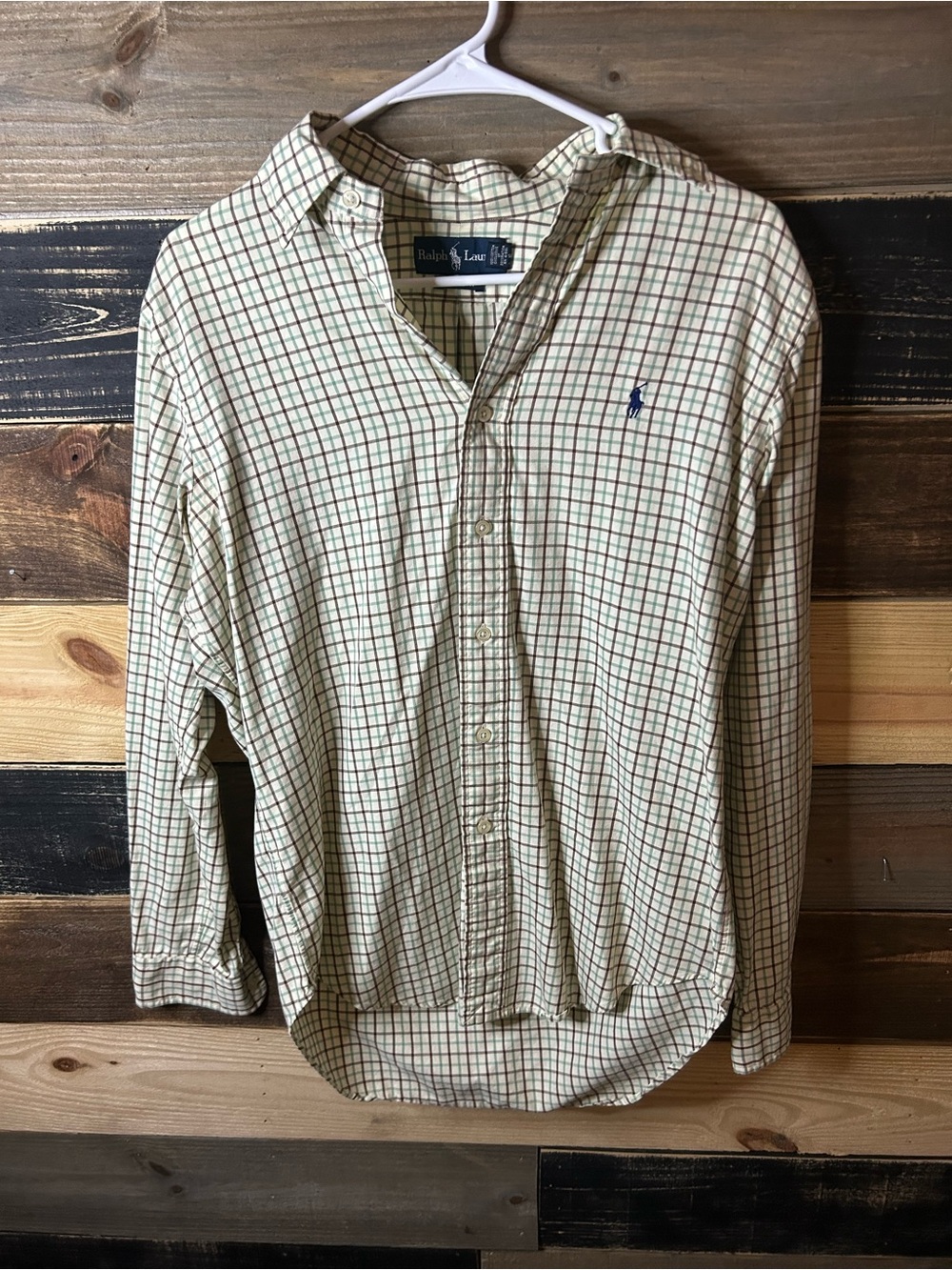 Ralph Lauren Cream Plaid Button-Down Shirt with Navy Pony